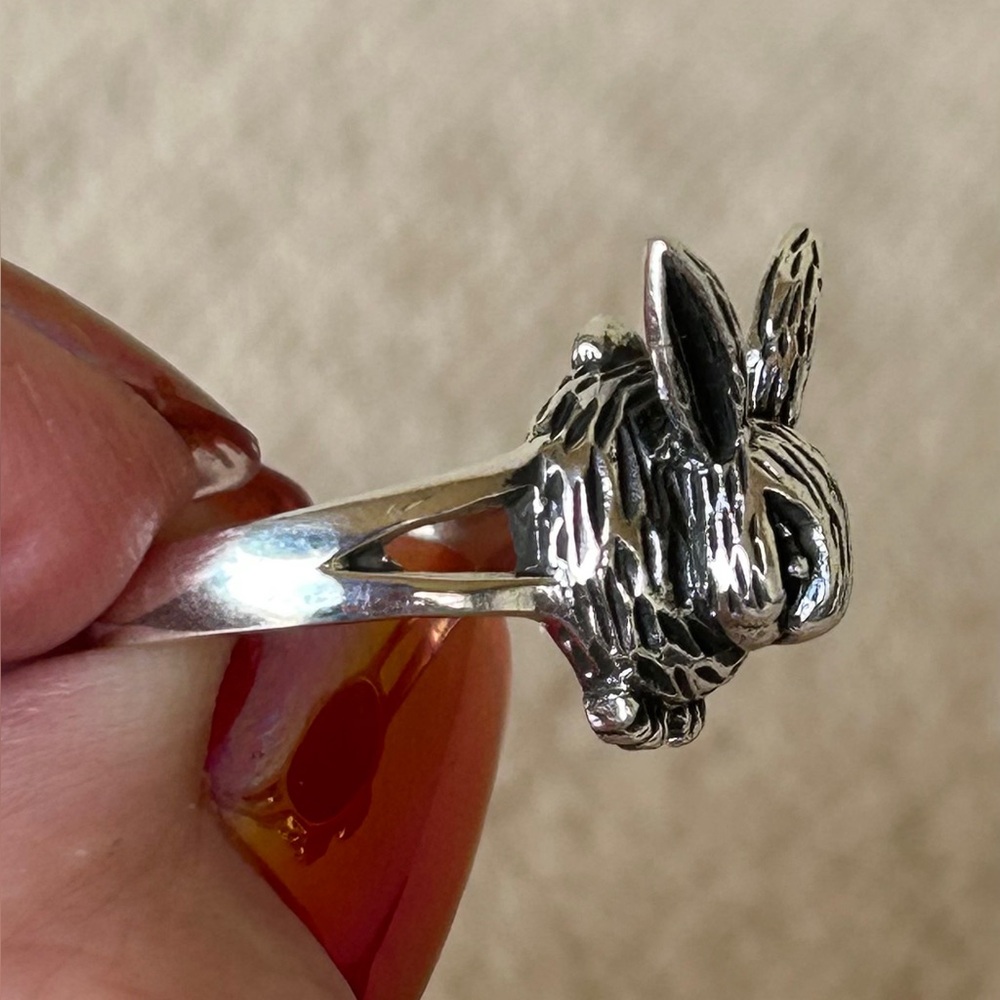 925 Sterling Silver Hand-Crafted Rabbit Ring - Picture 7 of 11
